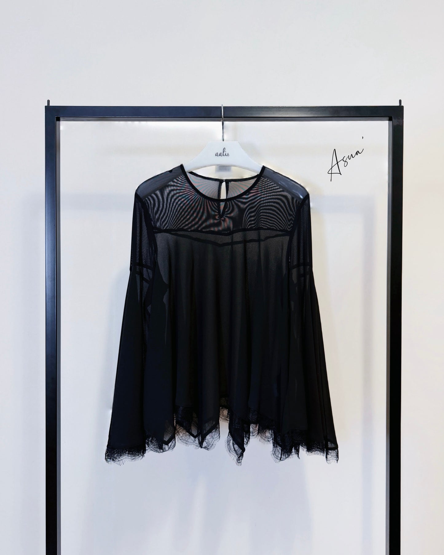 aalis ASUA zigzag lace hem mesh top (Black)