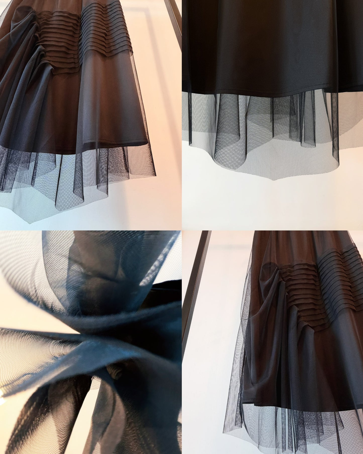 (Pre-order) aalis XAVIA pleated detail asymmetric mesh midi skirt (Black)