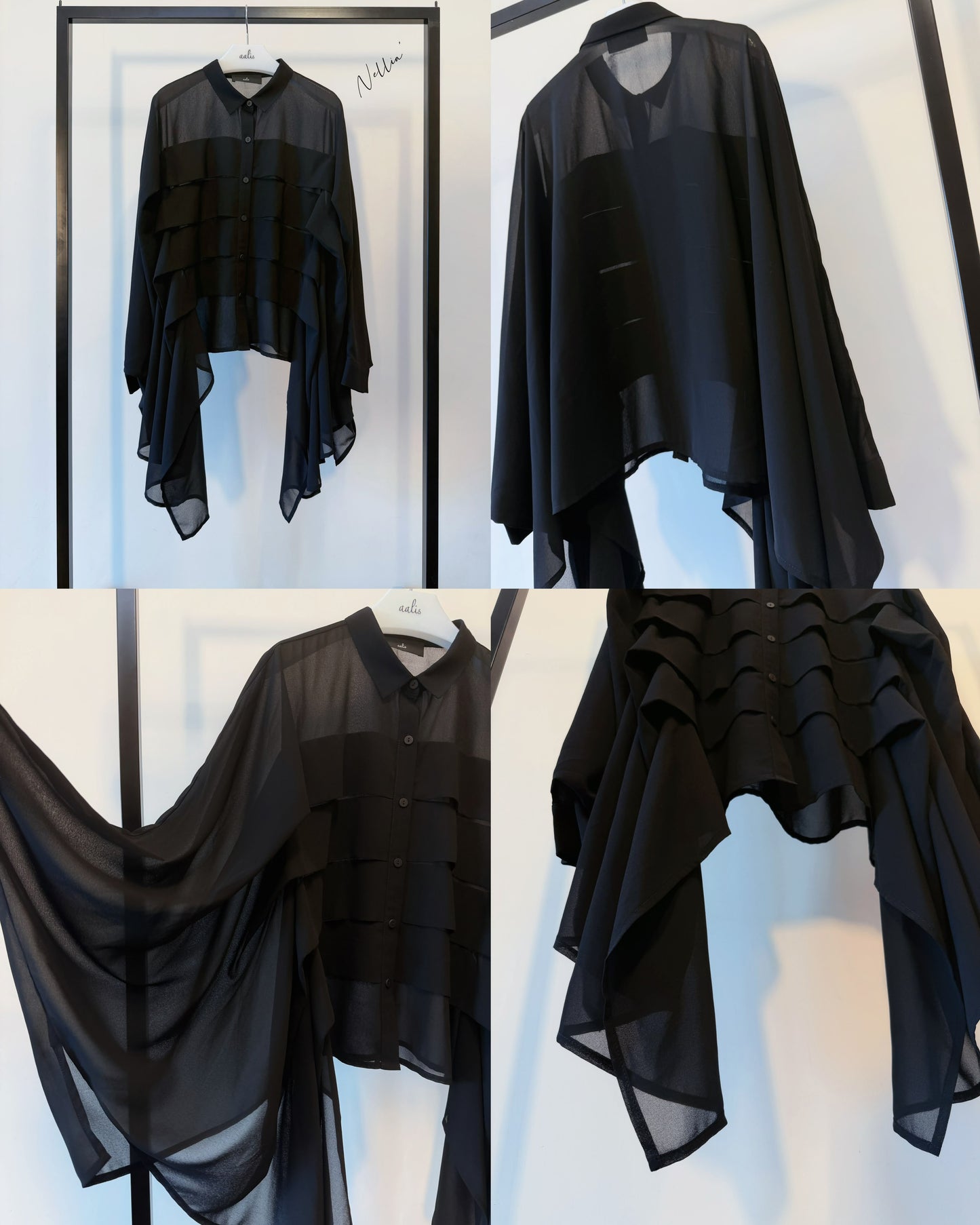 aalis NELLIA tiers panel batwing shirt (Black)