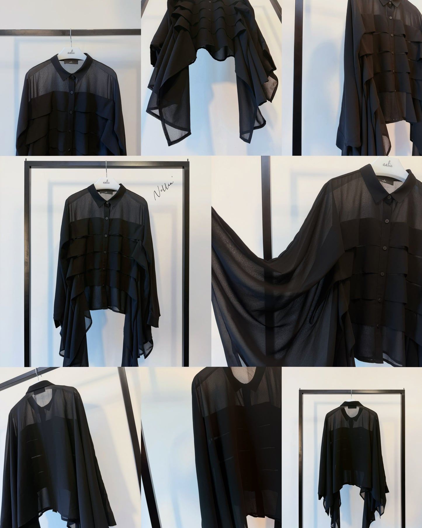 aalis NELLIA tiers panel batwing shirt (Black)