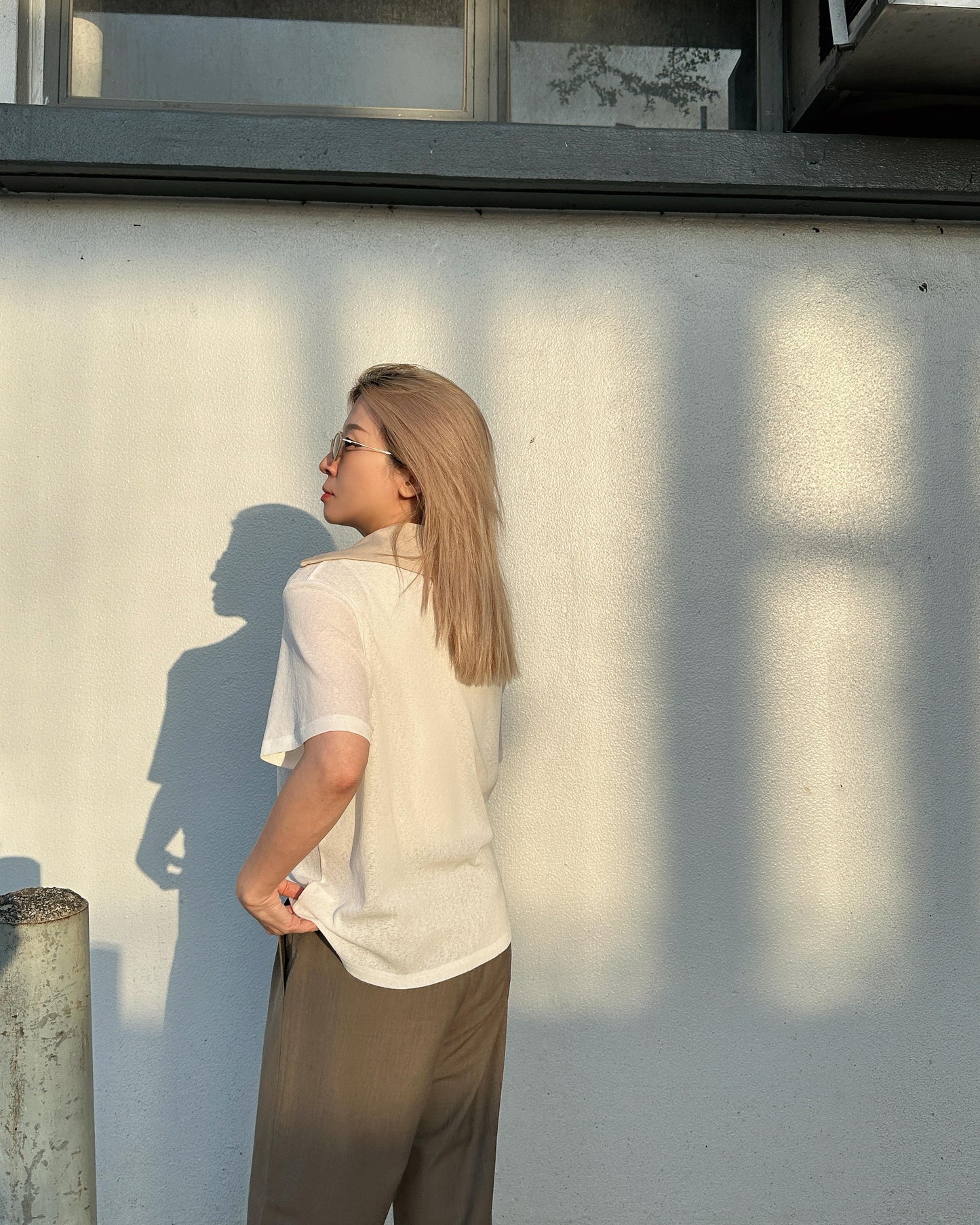 aalis WALTINA burnout collar S/S top (White Mix)