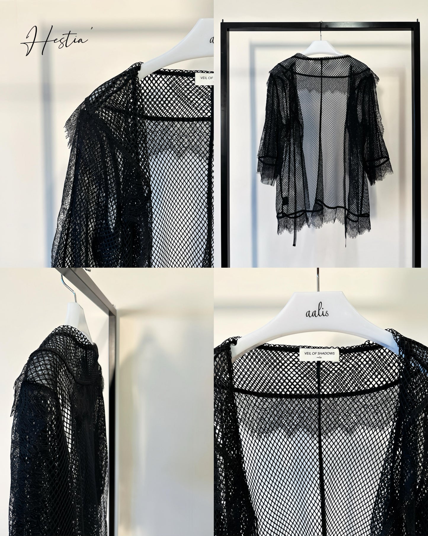 aalis HESTIE tie on the front flowy lace trim detail jacket (Black)