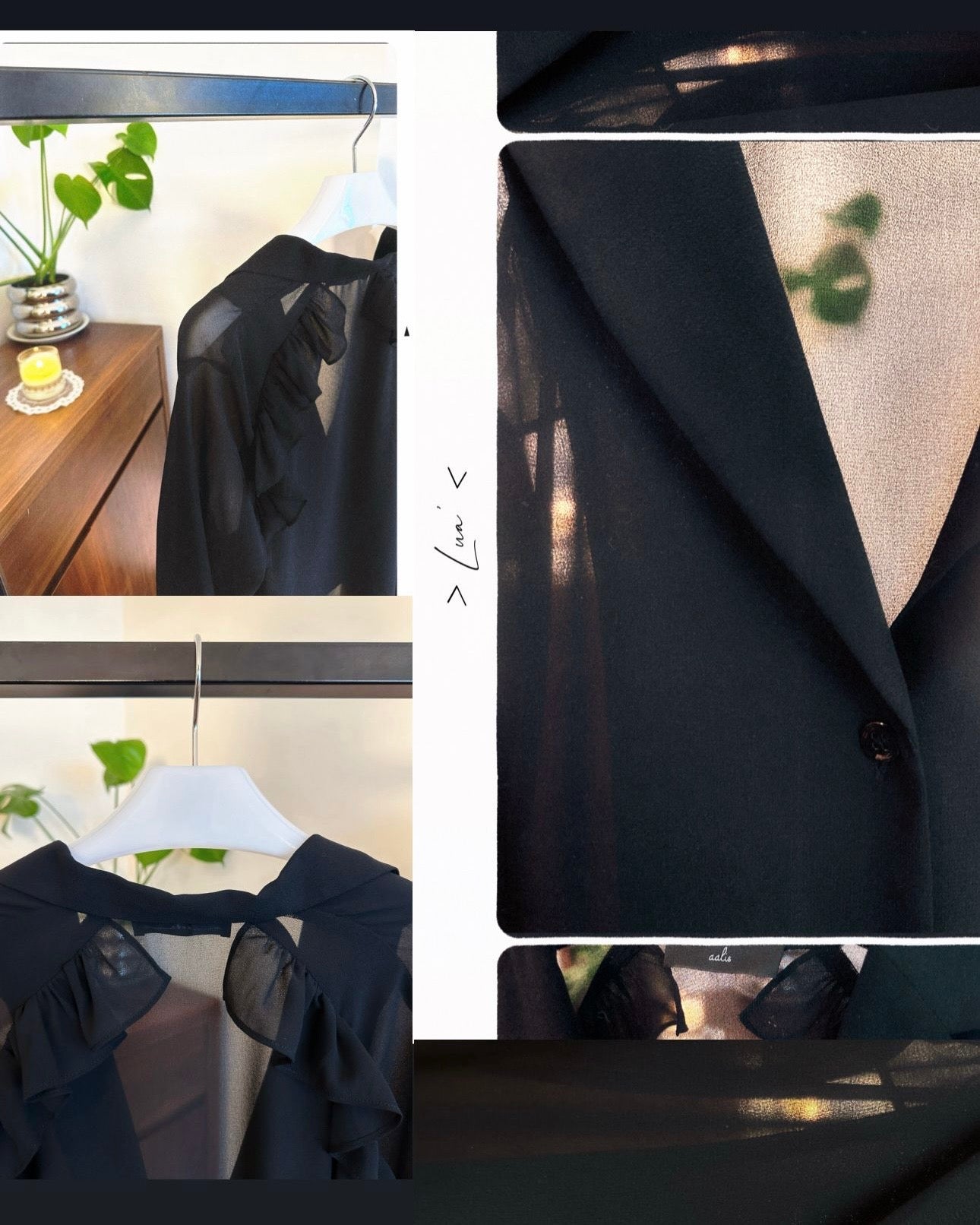 aalis LUA ruffle detail tie on the waist chiffon shirt blazer (Black)