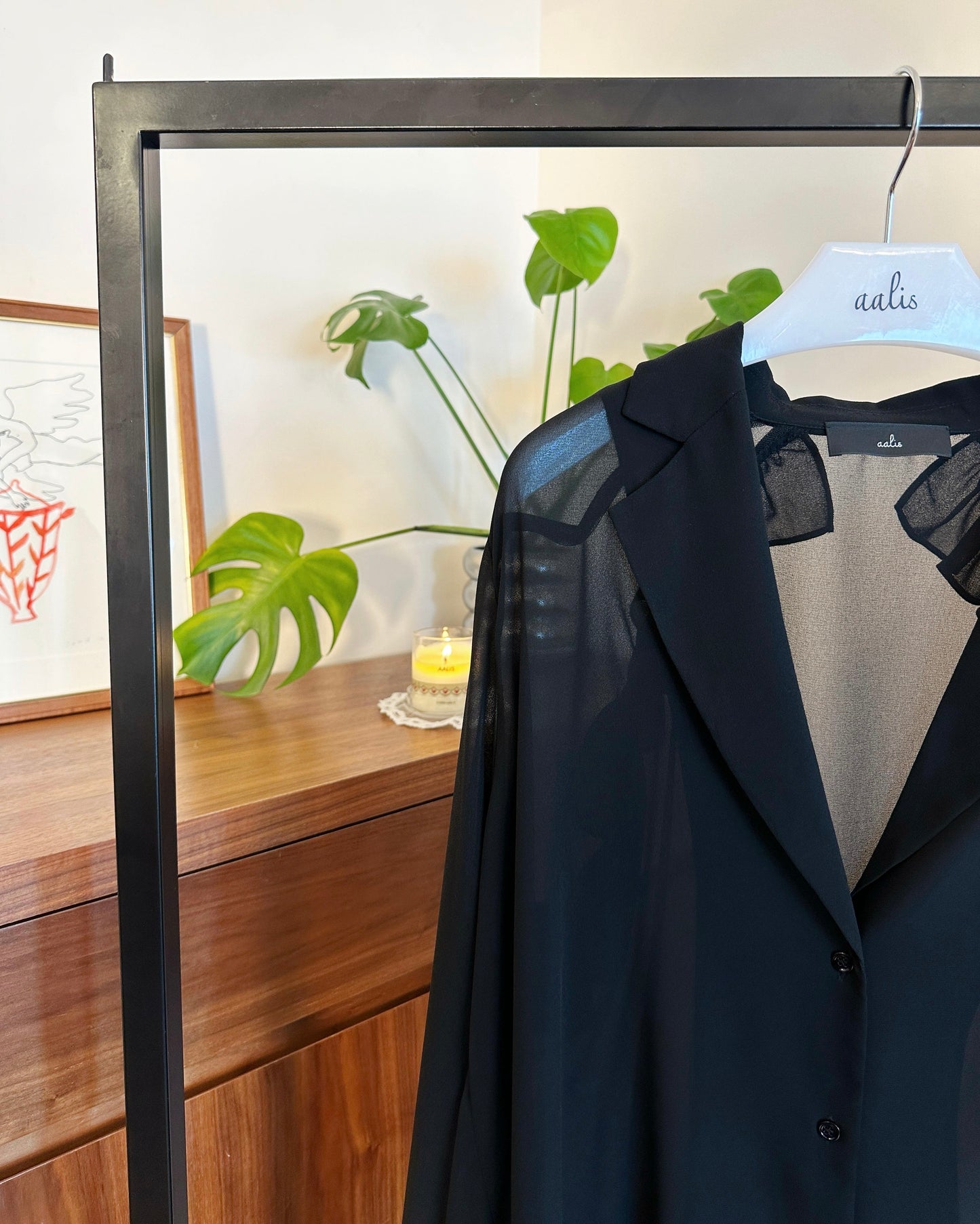 aalis LUA ruffle detail tie on the waist chiffon shirt blazer (Black)