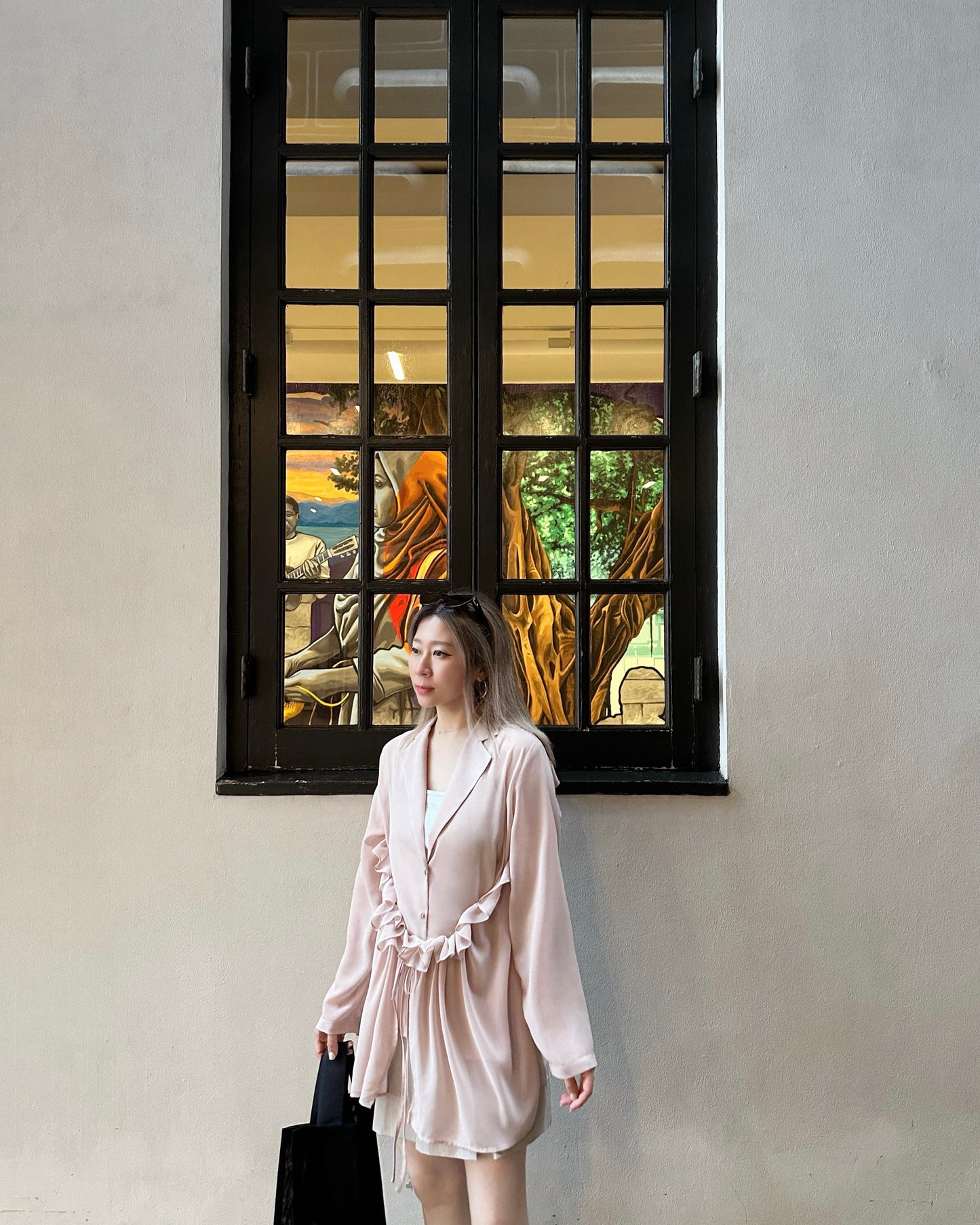 aalis LUA ruffle detail tie on the waist chiffon shirt blazer (Nude)