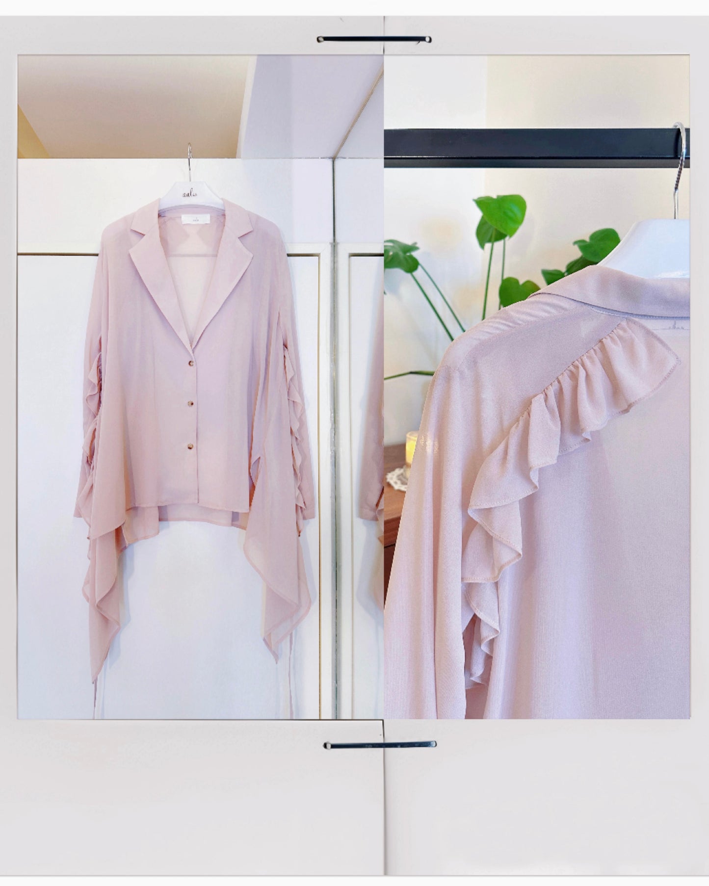 aalis LUA ruffle detail tie on the waist chiffon shirt blazer (Nude)