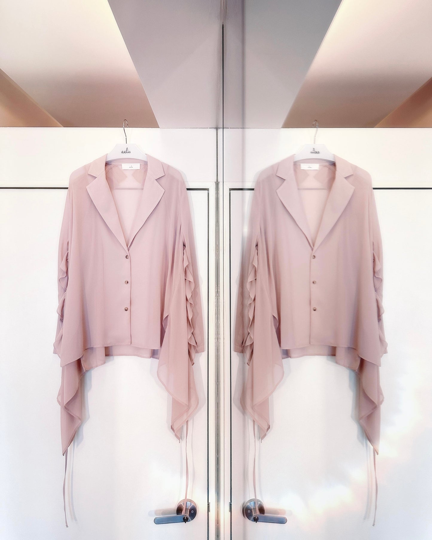 aalis LUA ruffle detail tie on the waist chiffon shirt blazer (Nude)