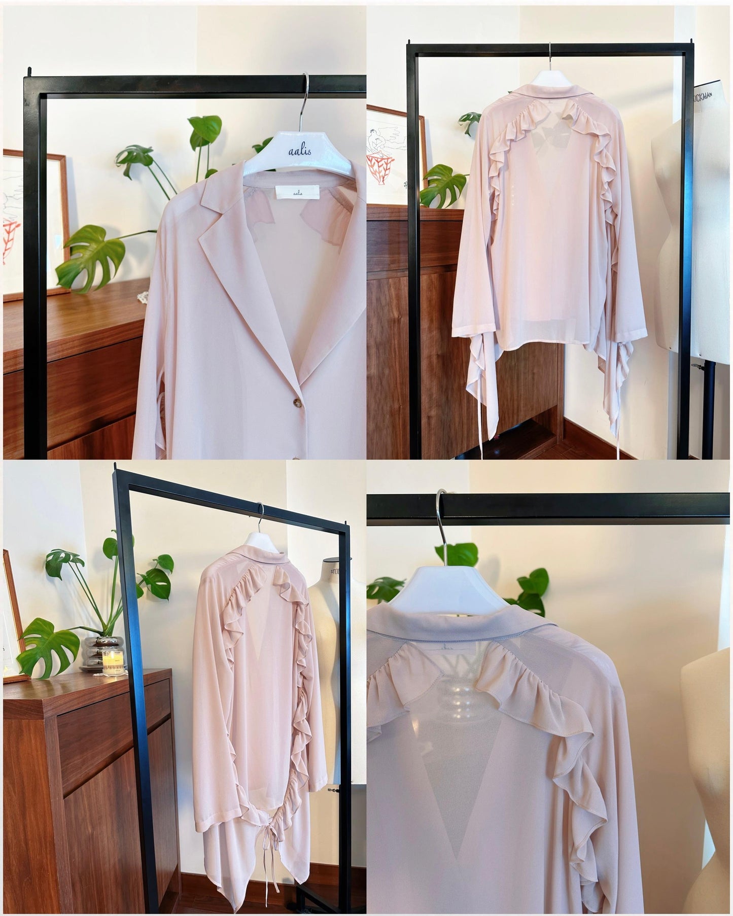 aalis LUA ruffle detail tie on the waist chiffon shirt blazer (Nude)