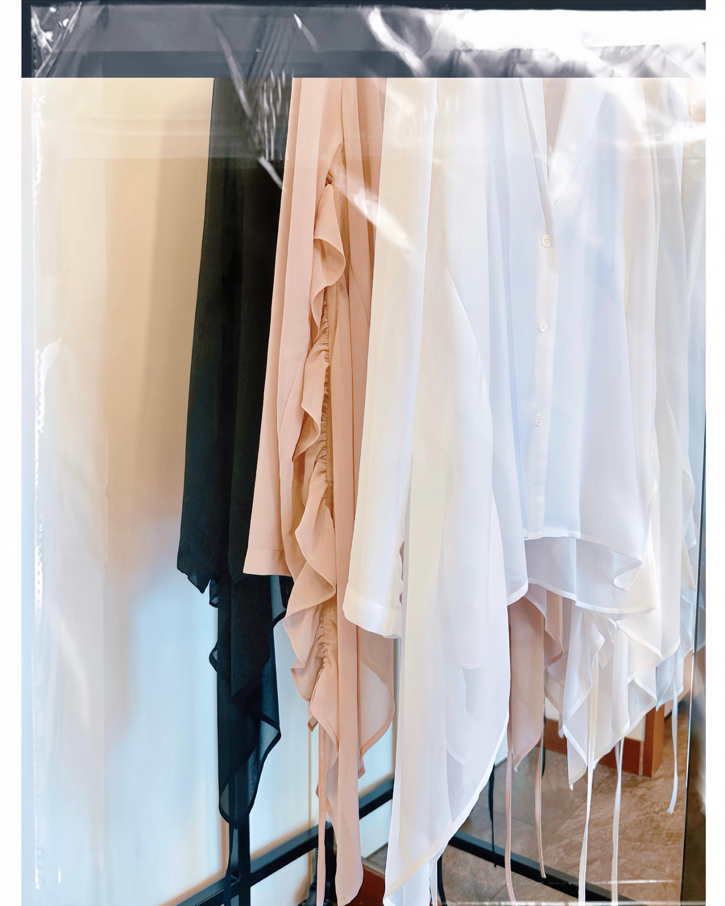 aalis LUA ruffle detail tie on the waist chiffon shirt blazer (Nude)