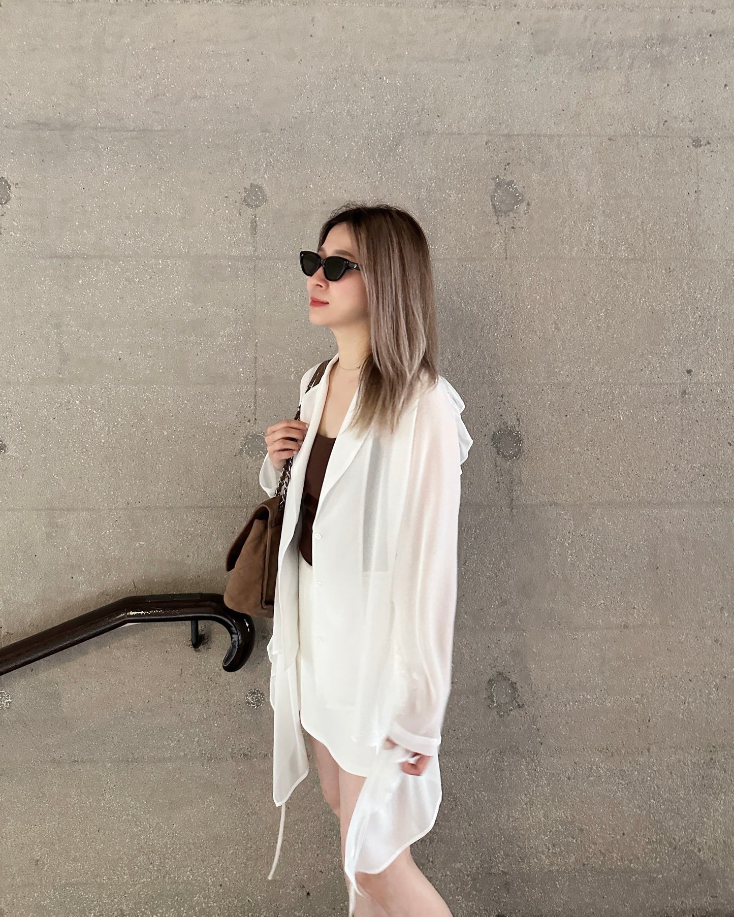 [Flash Promotion] aalis LUA ruffle detail tie on the waist chiffon shirt blazer (White)