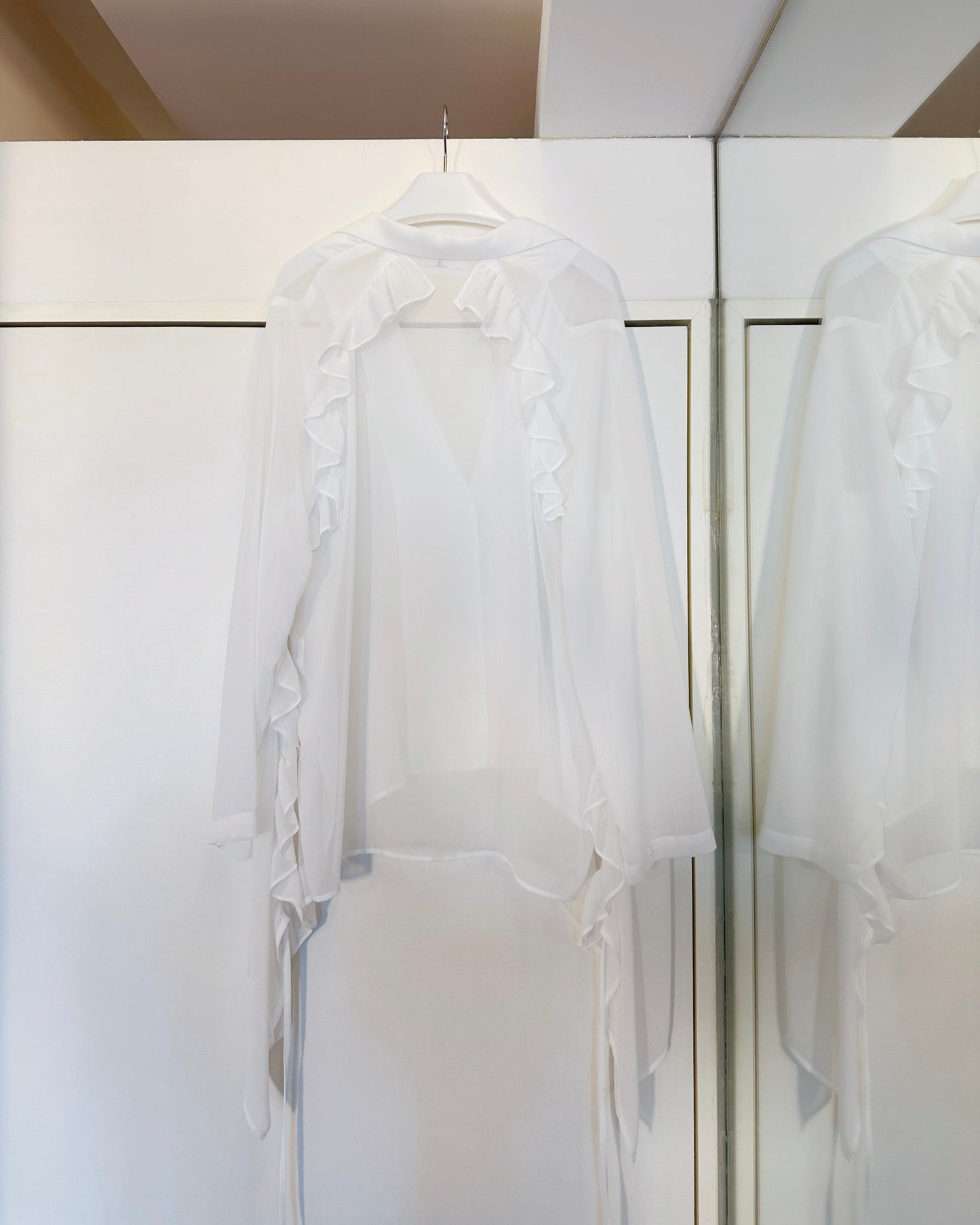 [Flash Promotion] aalis LUA ruffle detail tie on the waist chiffon shirt blazer (White)