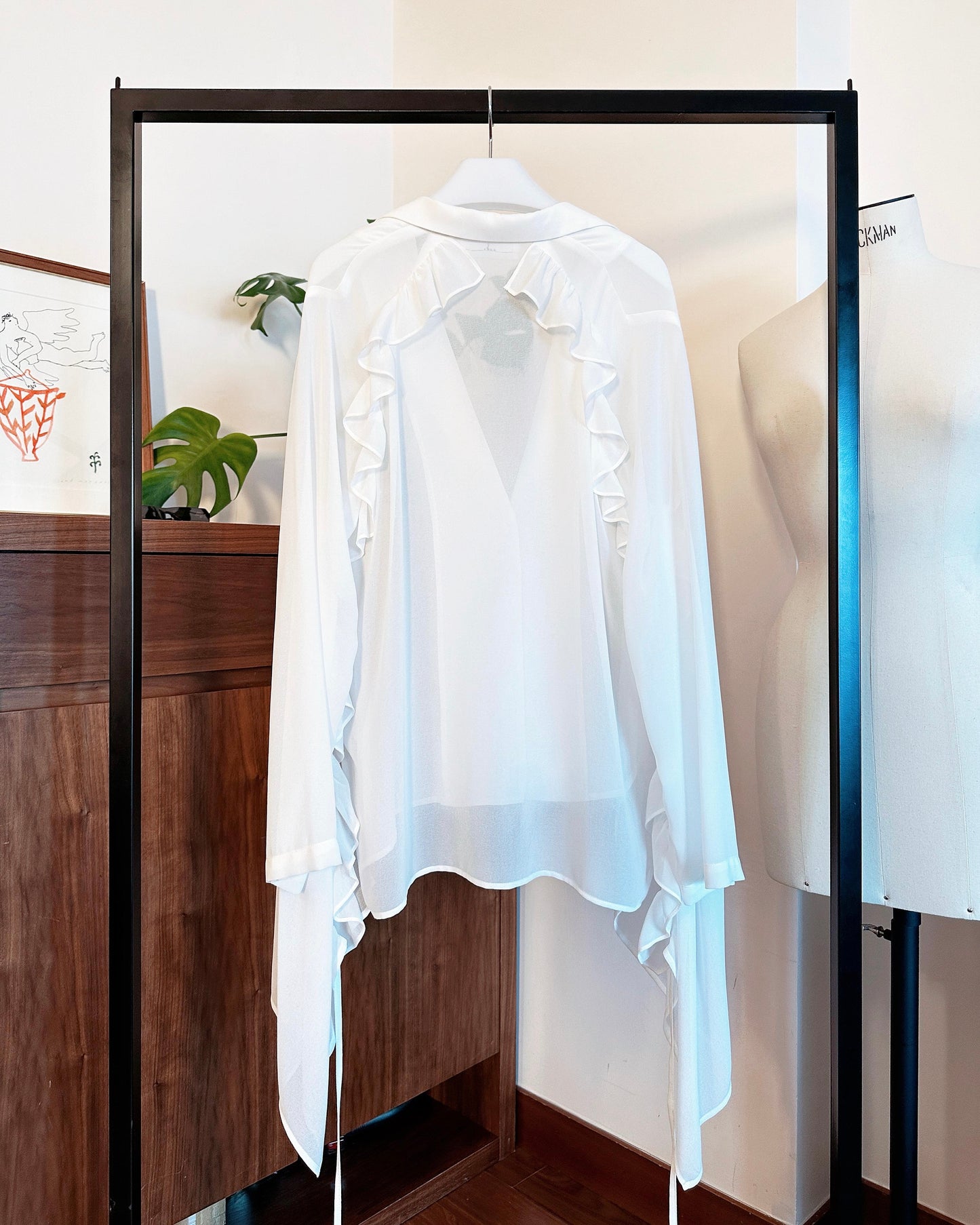 [Flash Promotion] aalis LUA ruffle detail tie on the waist chiffon shirt blazer (White)