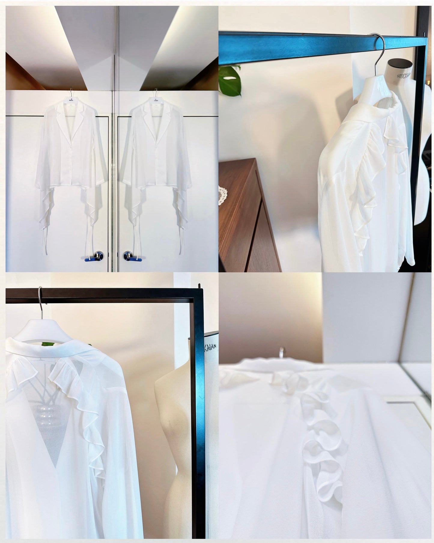 [Flash Promotion] aalis LUA ruffle detail tie on the waist chiffon shirt blazer (White)