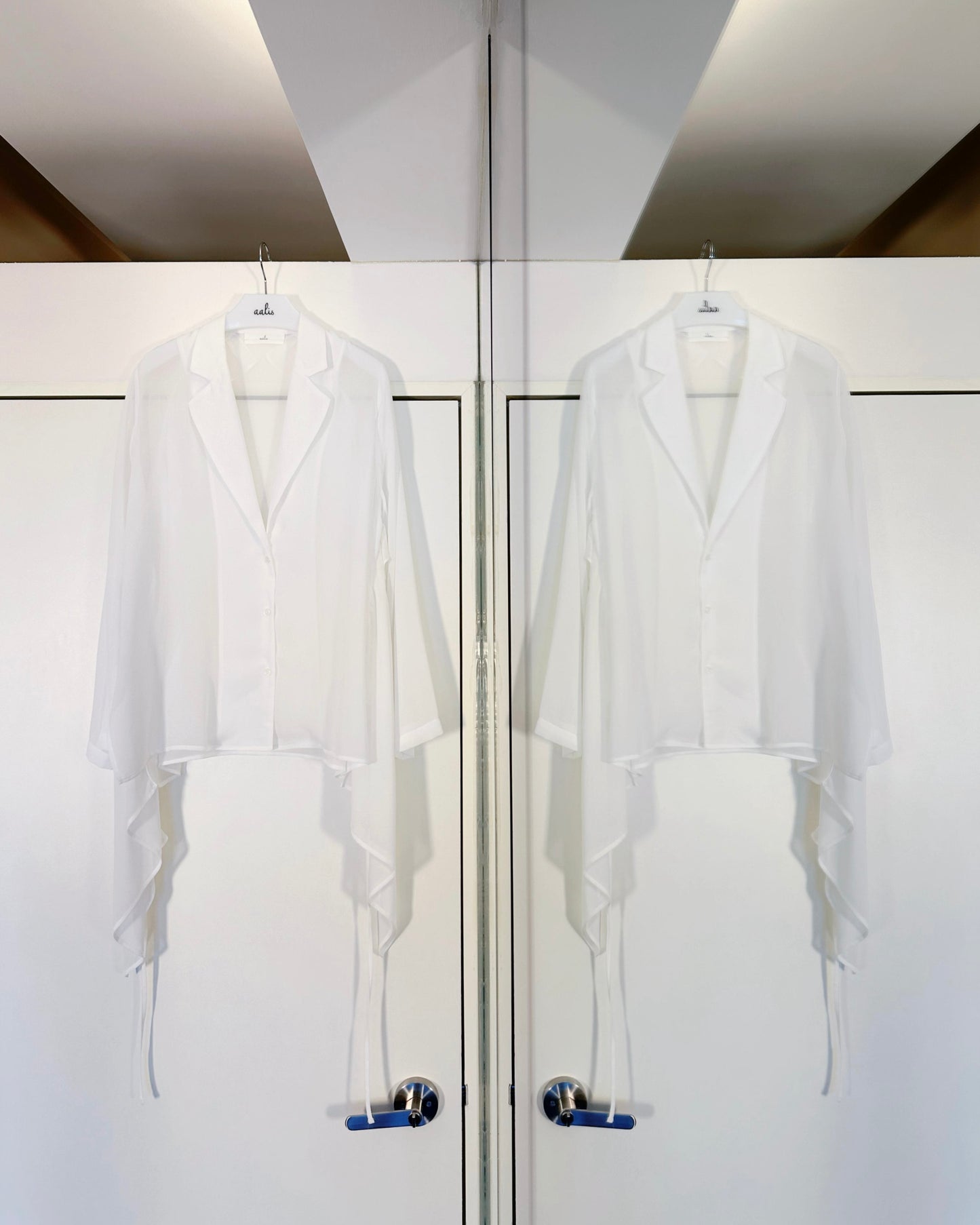 [Flash Promotion] aalis LUA ruffle detail tie on the waist chiffon shirt blazer (White)