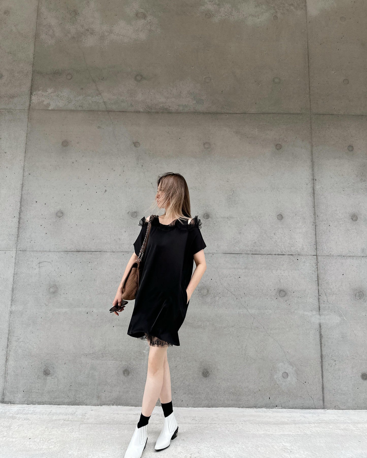 aalis CAY cold shoulder woven tunic dress (Black)