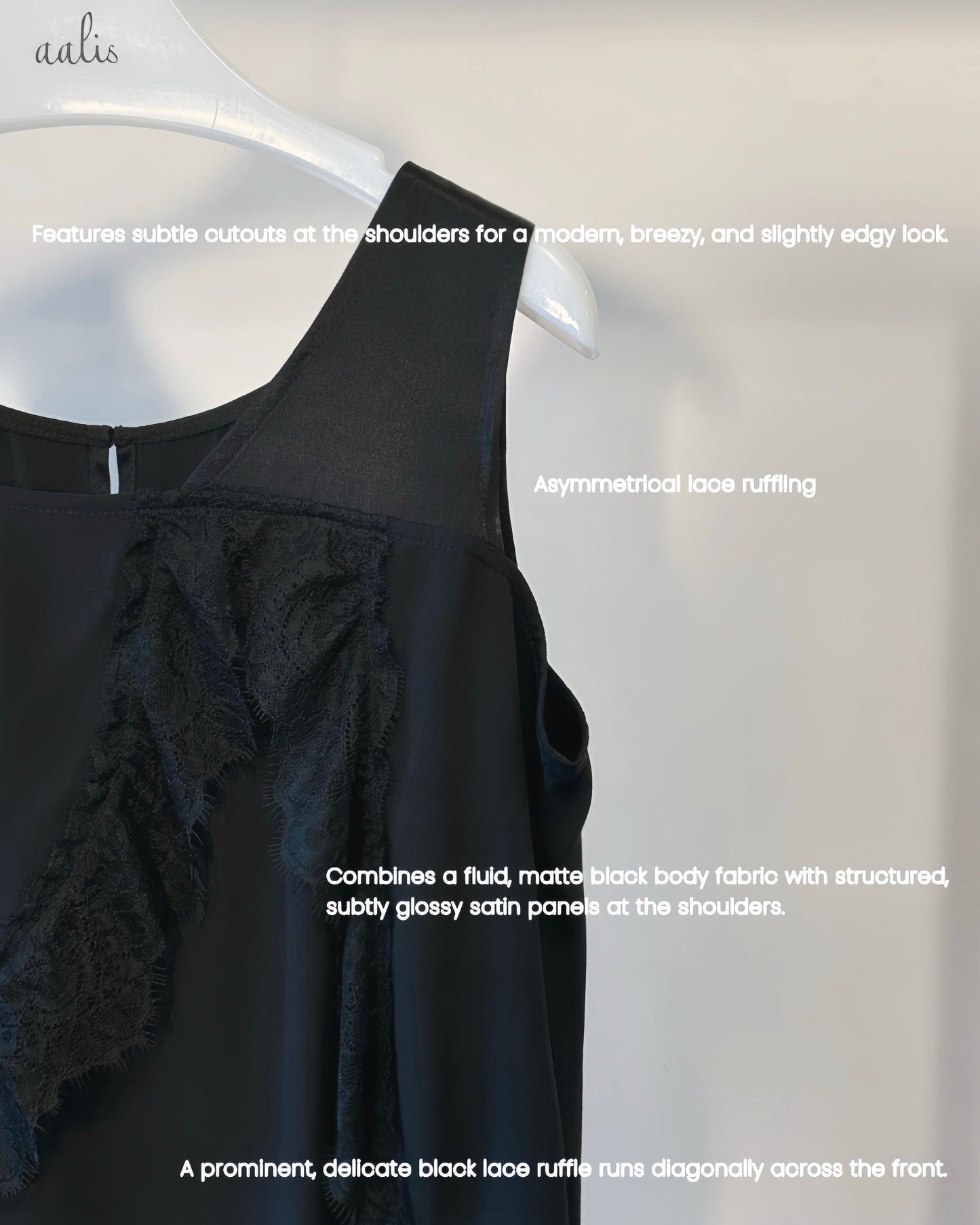 aalis MEAVA lace trim sleeves top (Black)
