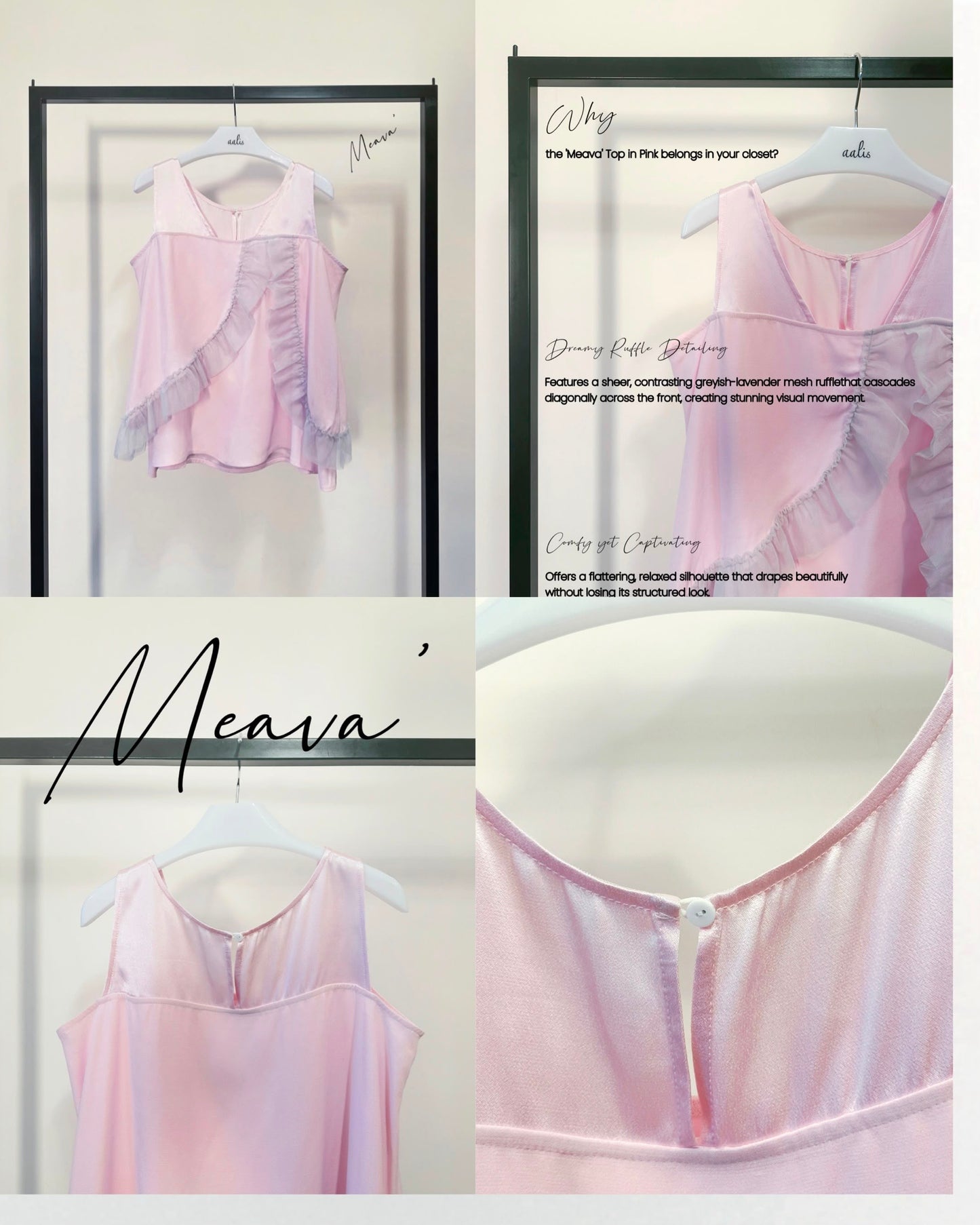 aalis MEAVA lace trim sleeves top (Pink)