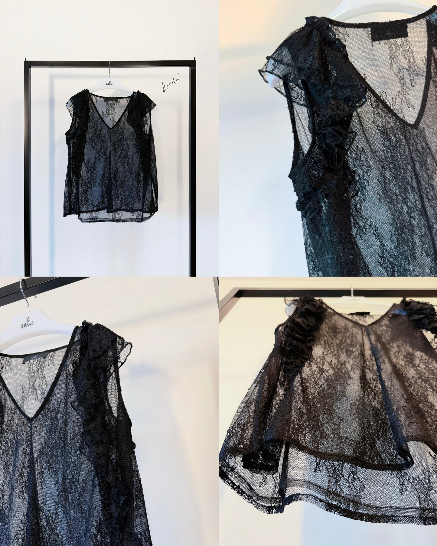 aalis KAROLA v ruffle shoulder lace tank (Black)