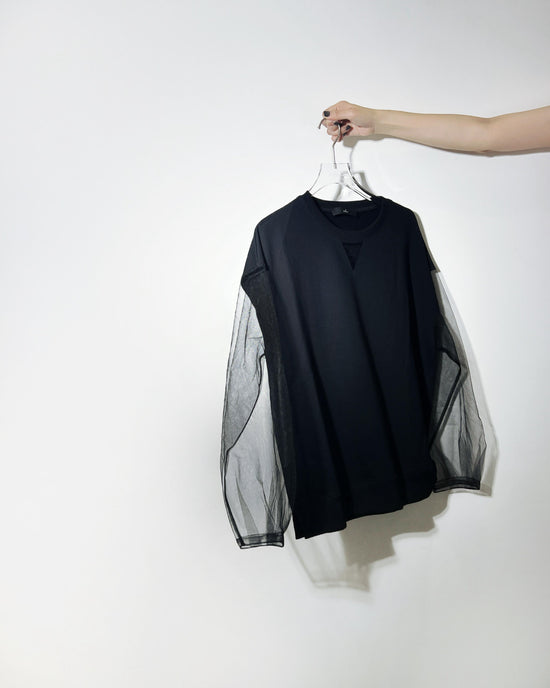 aalis BUFFY mesh puff sleeves sweater tunic (Black)