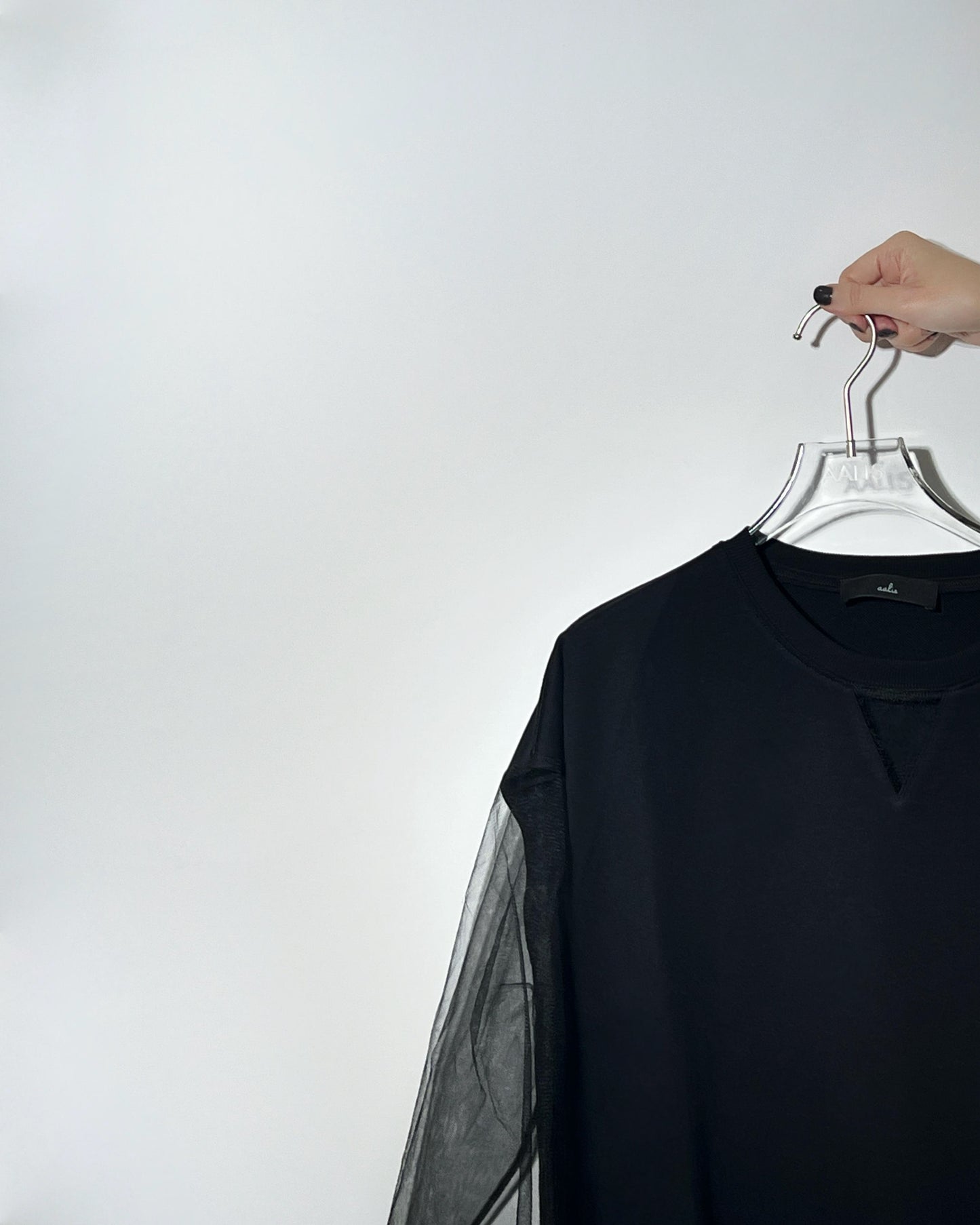 aalis BUFFY mesh puff sleeves sweater tunic (Black)