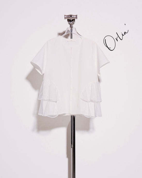 aalis ORLIA 侧双层薄纱短袖上衣（白色）