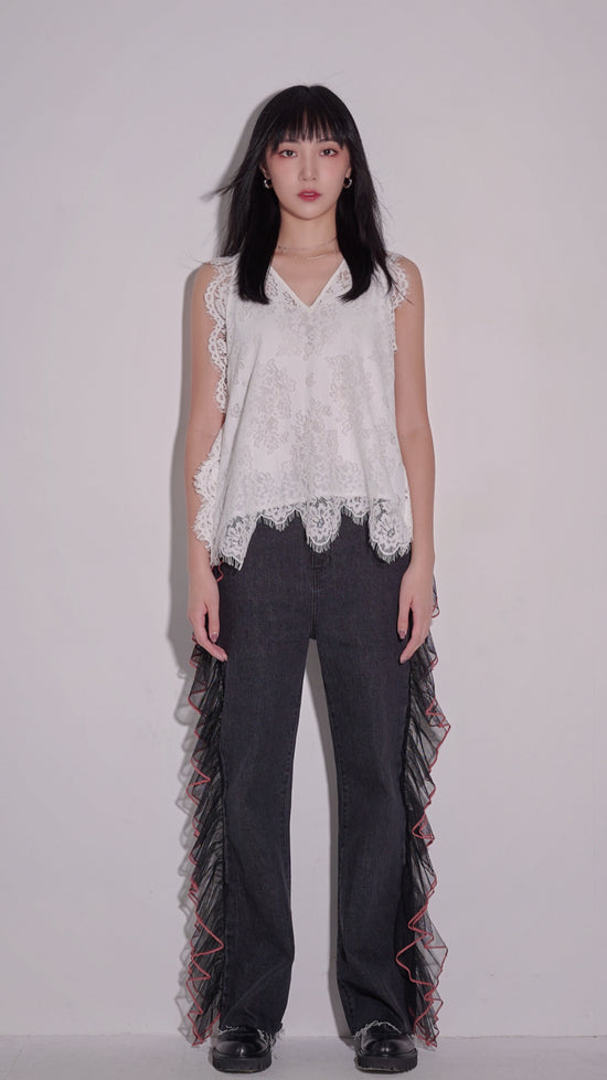 aalis HERMA v neck a line lace top (White)