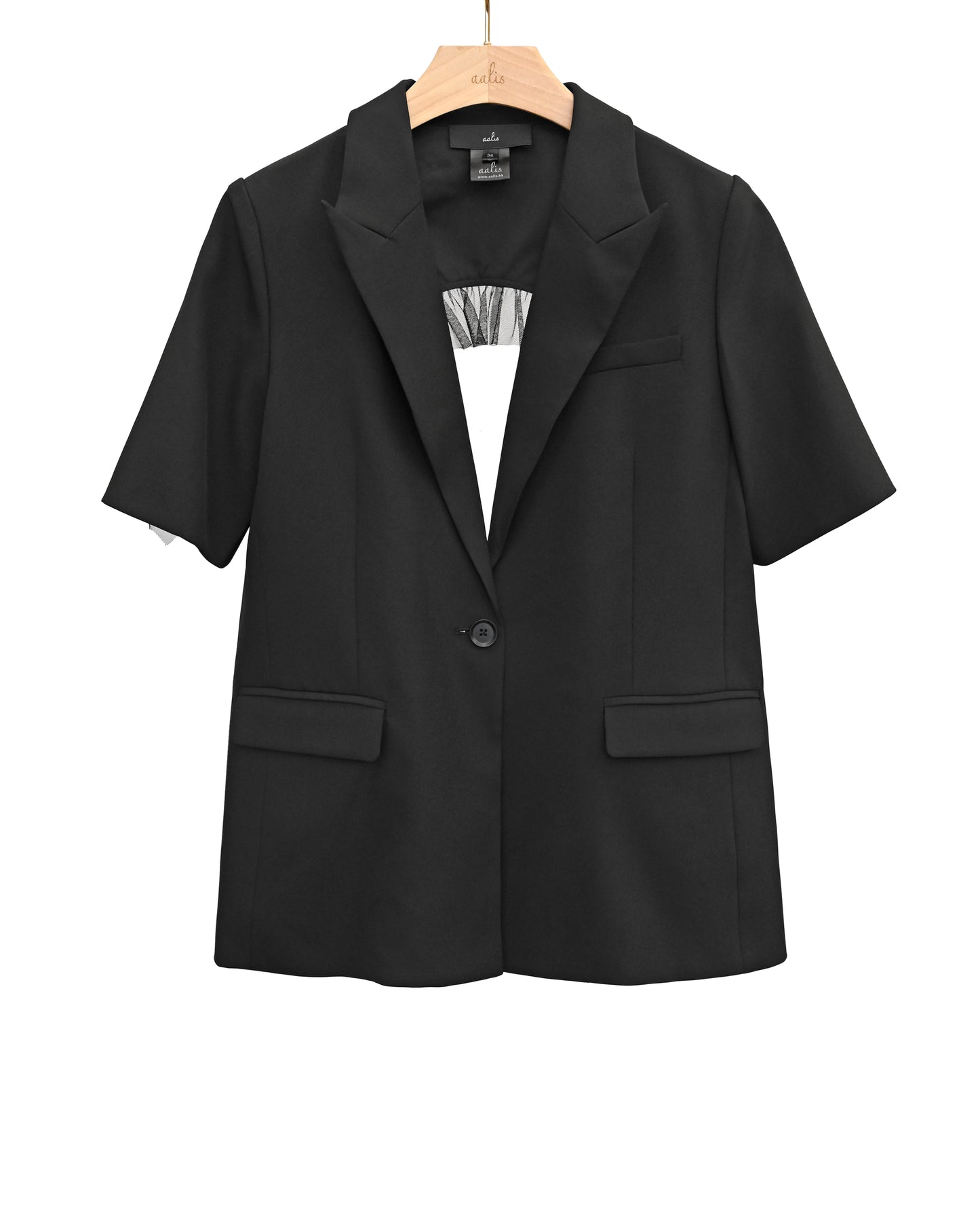 aalis VAL back cutout mesh ruffle jacket (Black)