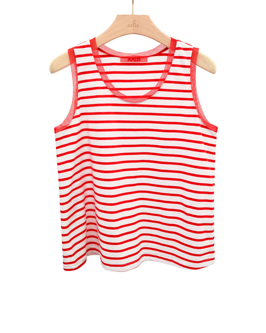Load image into Gallery viewer, aalis ILO knit tank with mesh trim and lace panel (Red stripe)
