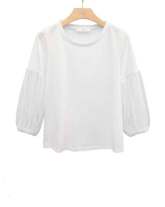 Load image into Gallery viewer, aalis ARCHIE SS23 mesh balloon sleeves Tee (White)
