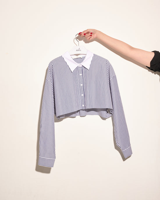 aalis RIA cropped L/S shirt (Blue stripe)