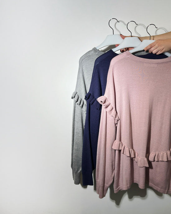 aalis EMI Ruffle detail relaxed knitted sweater (Dusty Pink)