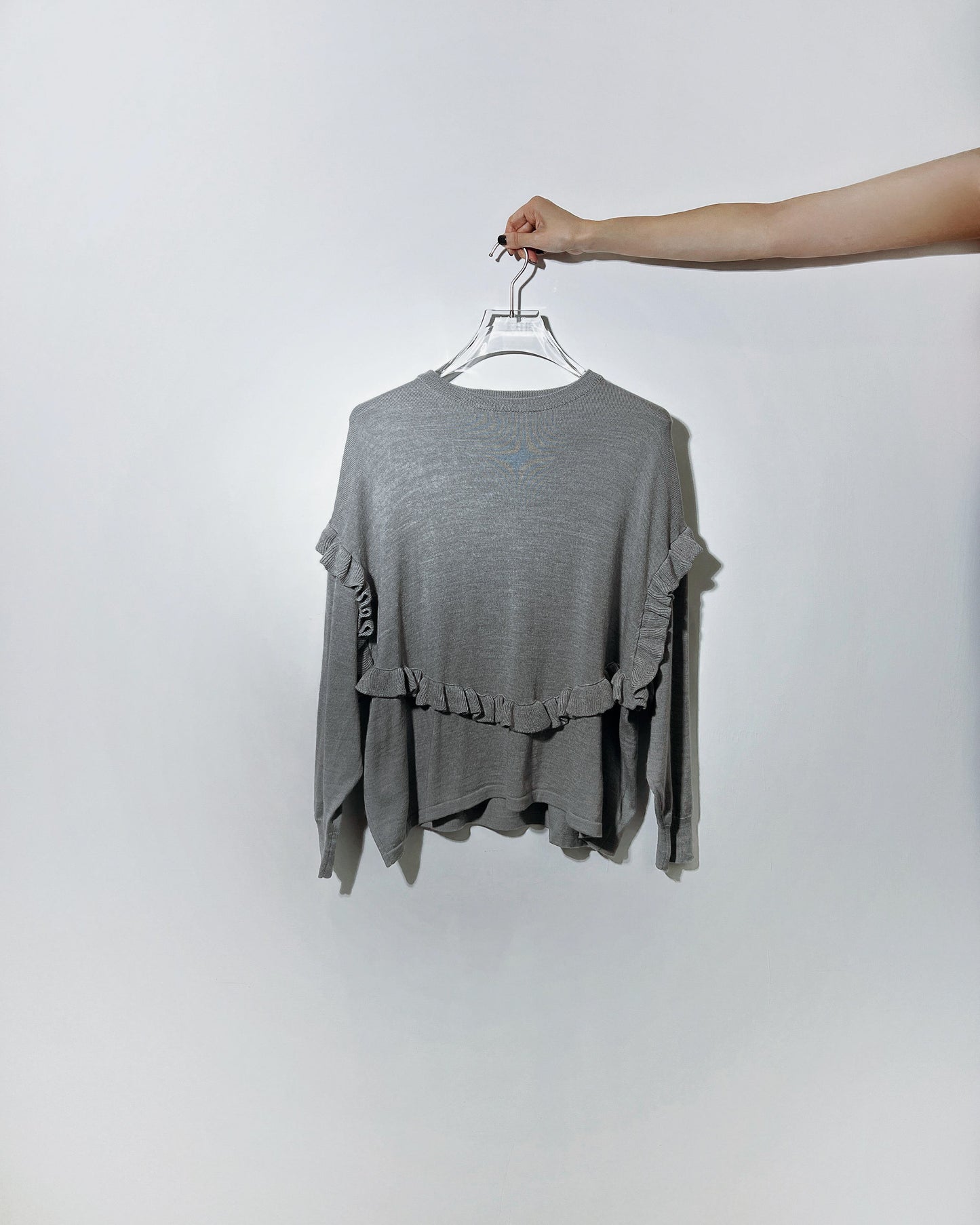 aalis EMI Ruffle detail relaxed knitted sweater (Heather Grey)