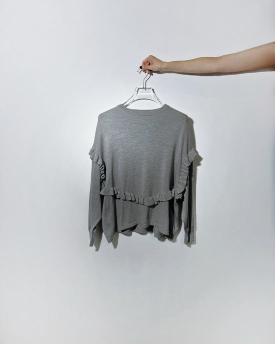 aalis EMI Ruffle detail relaxed knitted sweater (Heather Grey)
