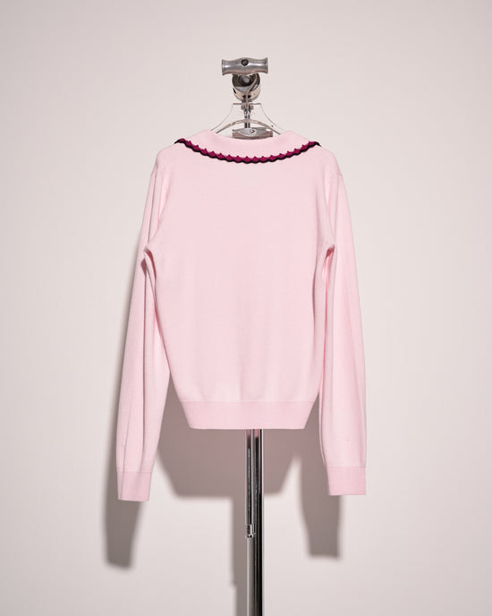 aalis MURPHY crochet trim collar v neck sweater (Light pink)