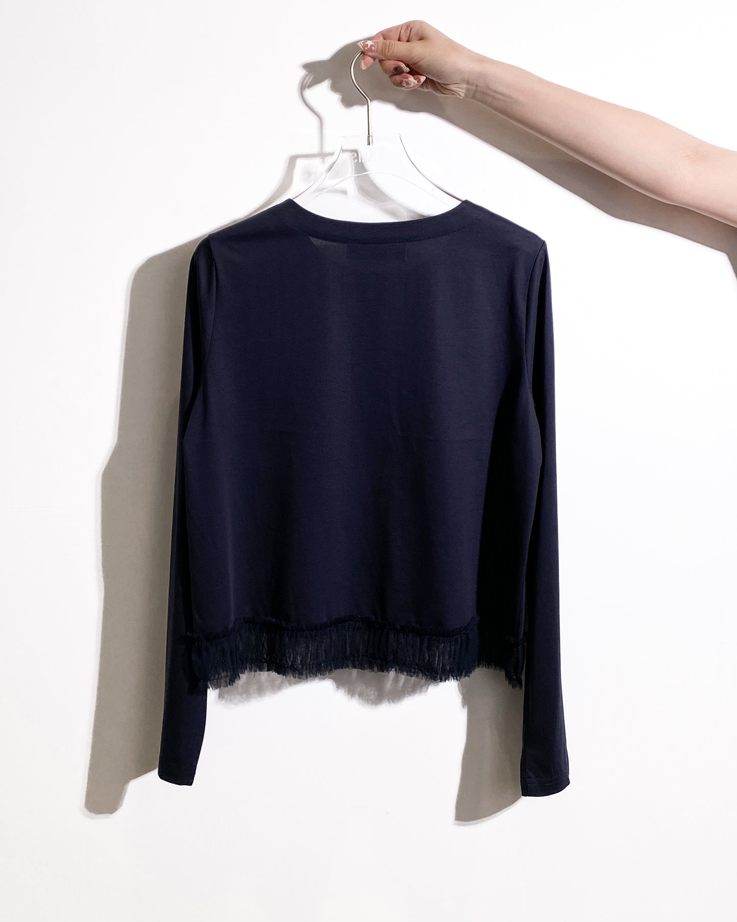 aalis GRAVIA mesh ruching hem cardigan (Navy)