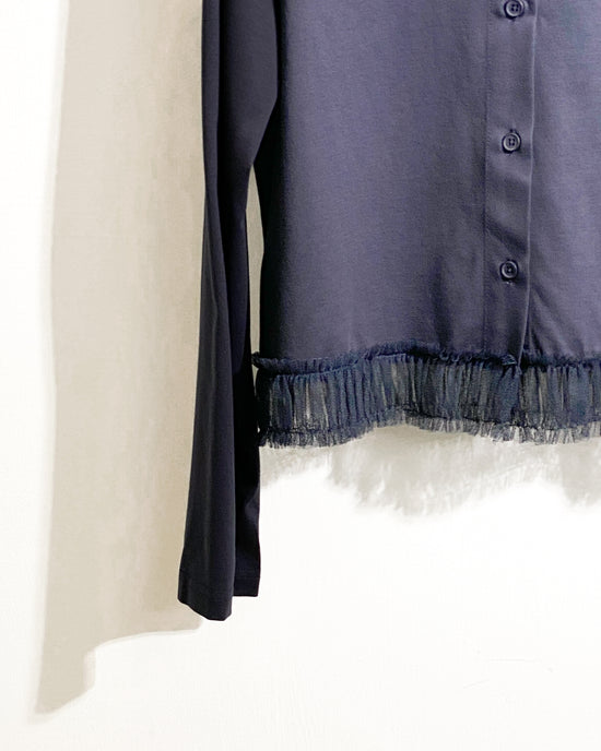 aalis GRAVIA mesh ruching hem cardigan (Navy)