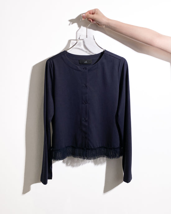aalis GRAVIA mesh ruching hem cardigan (Navy)