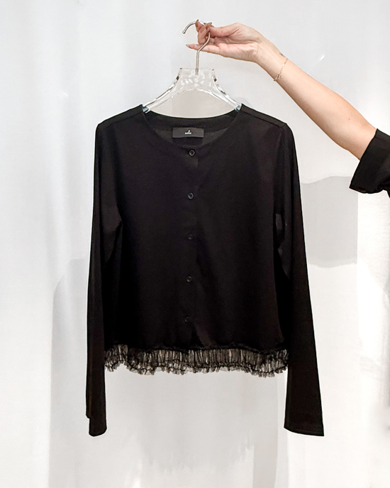 aalis GRAVIA mesh ruching hem cardigan (Black)