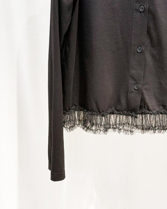 aalis GRAVIA mesh ruching hem cardigan (Black)