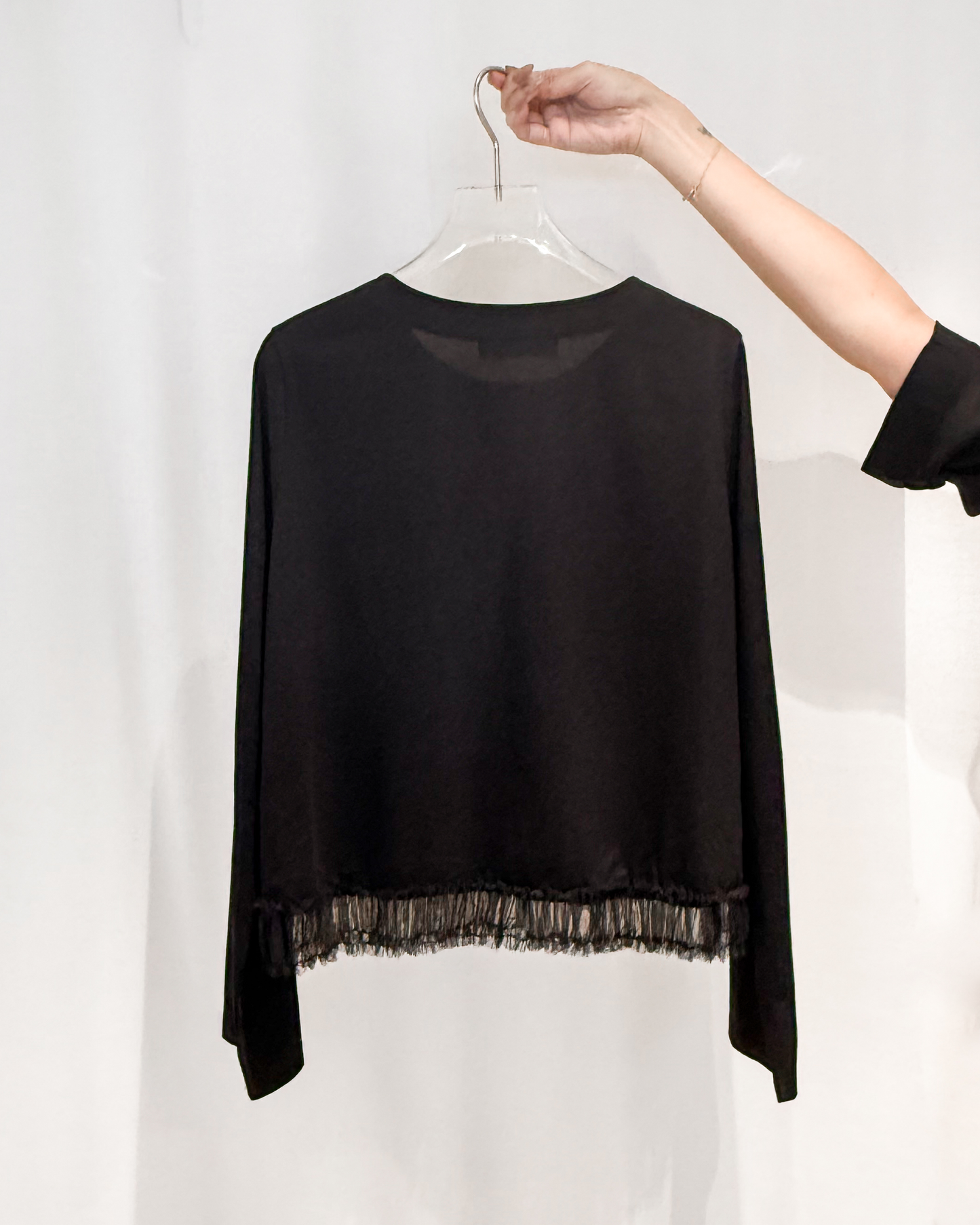 aalis GRAVIA mesh ruching hem cardigan (Black)