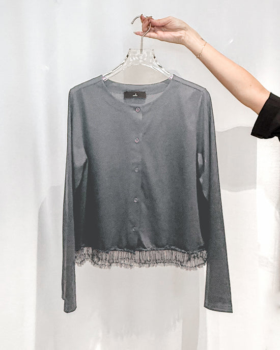 aalis GRAVIA mesh ruching hem cardigan (Grey)