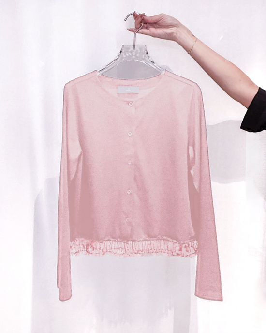 aalis GRAVIA mesh ruching hem cardigan (Pink)