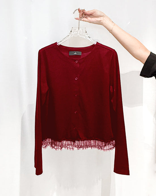 aalis GRAVIA mesh ruching hem cardigan (Red)