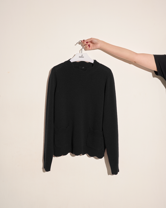 (Pre-order) aalis HEDIA scallop edge cashmere sweater (Black)