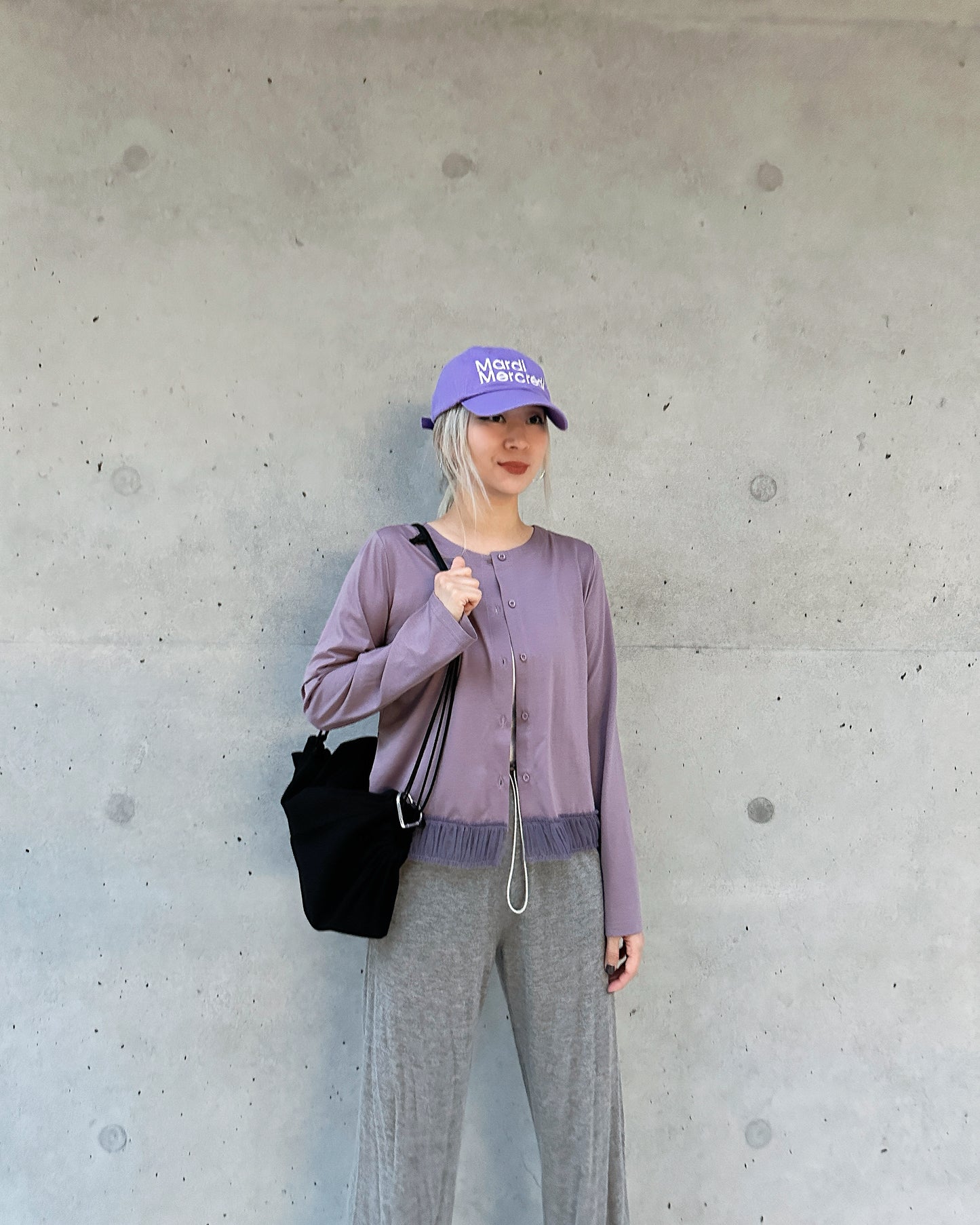 aalis GRAVIA mesh ruching hem cardigan (Dusty Purple)