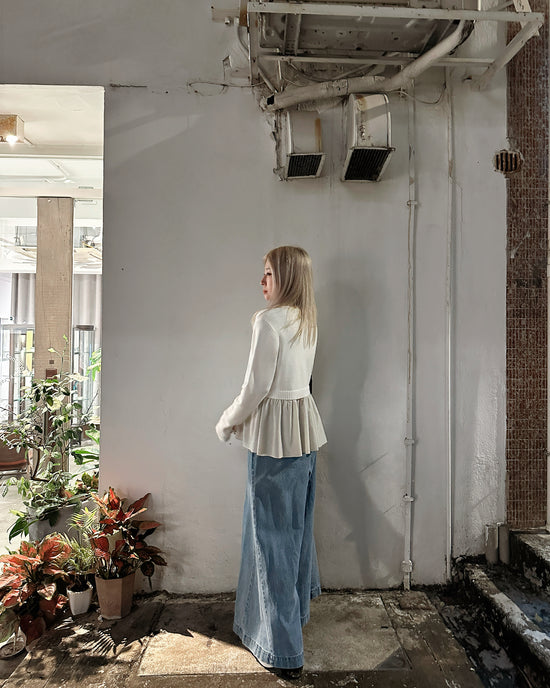 aalis CHARLEE velvet panel V neck cardigan (Ivory)