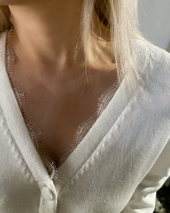 aalis CHARLEE velvet panel V neck cardigan (Ivory)