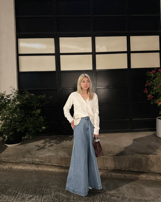 aalis CHARLEE velvet panel V neck cardigan (Ivory)