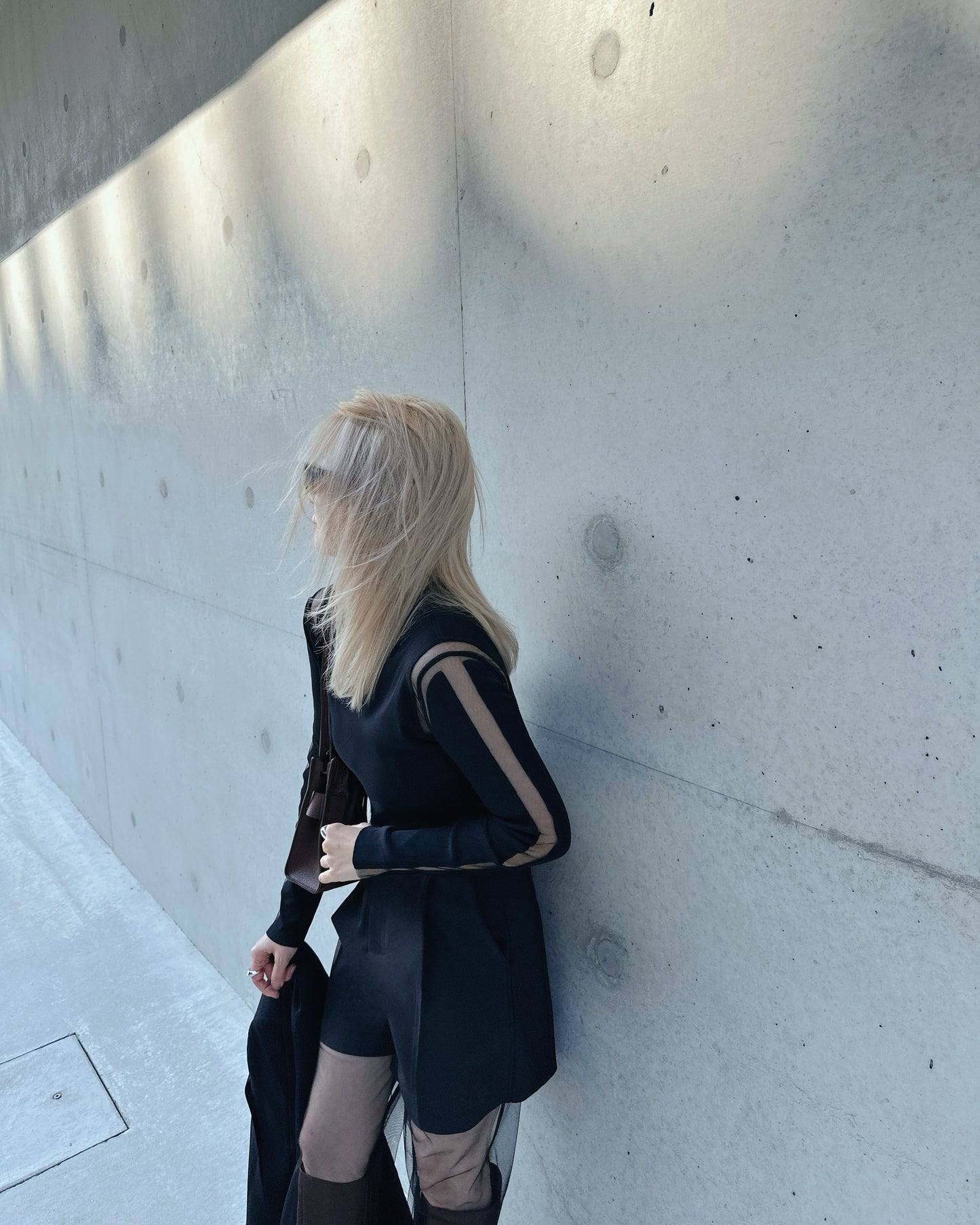 aalis HAYES mesh panel ribbed L/S top (Black)