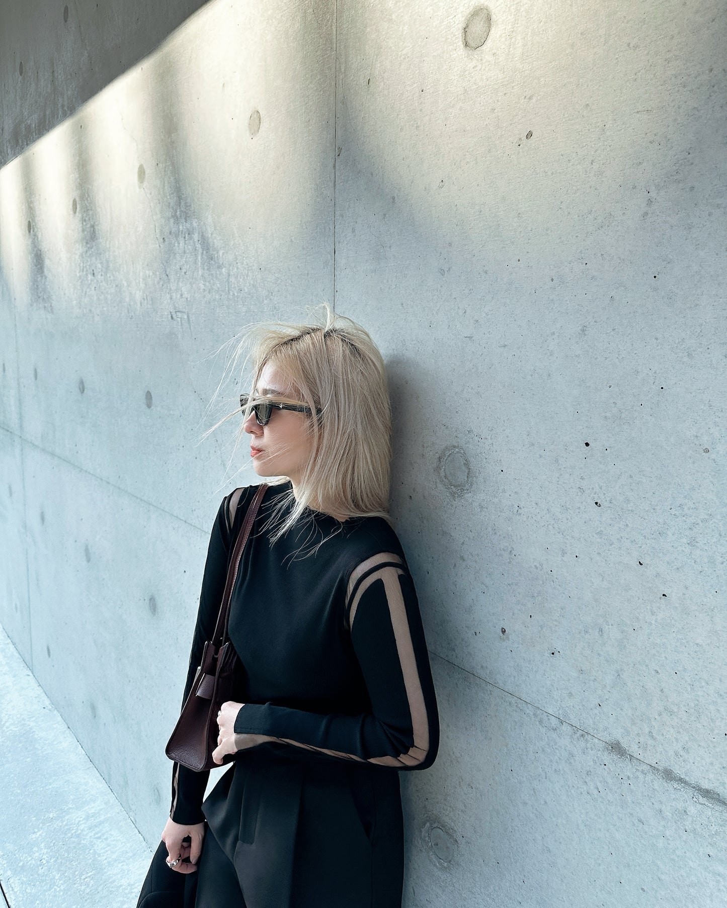 aalis HAYES mesh panel ribbed L/S top (Black)